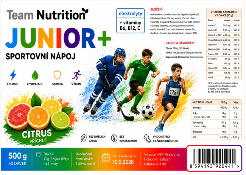 Team nutrition sportovní nápoj JUNIOR+ 500g
